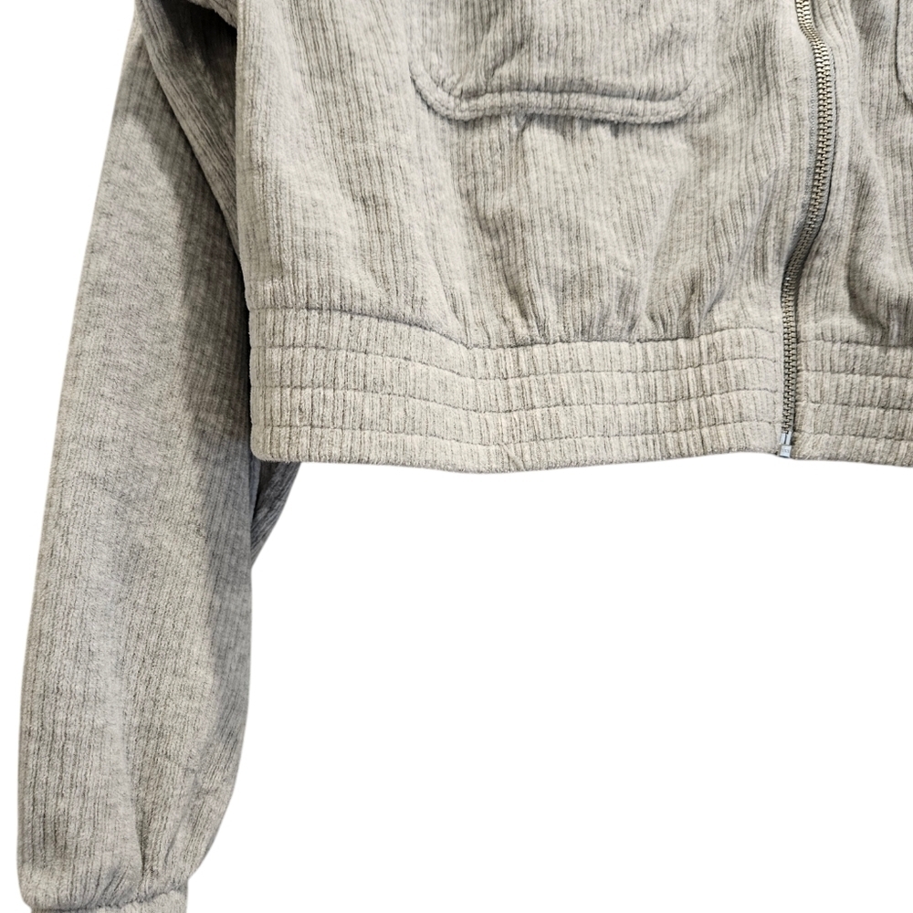 Woman's aerie Grey Corduroy collared cropped Jacket with pockets - Picture 3 of 7